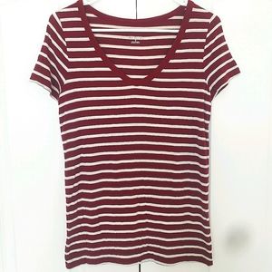 Burgundy And White Stripe V Neck